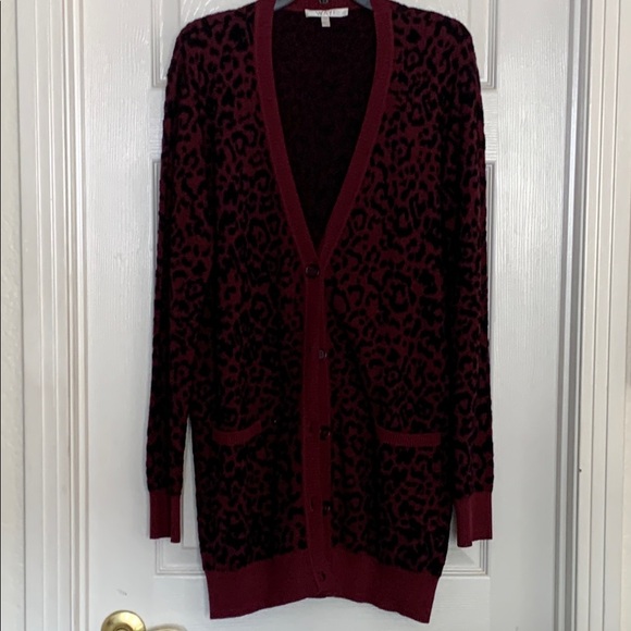 Wayf Leopard Cardigan Sweater V-Neck Knit - Picture 1 of 6